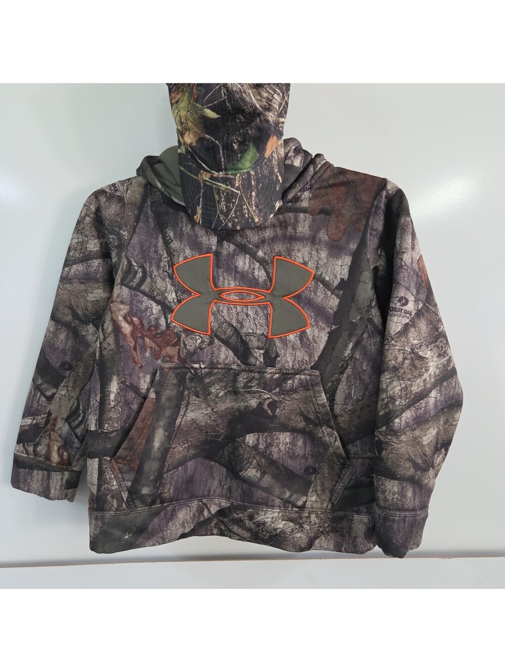 Under Armour Pull Over Hoodie Hat Camo Mossy Oak Treestand Youth Small Hunting